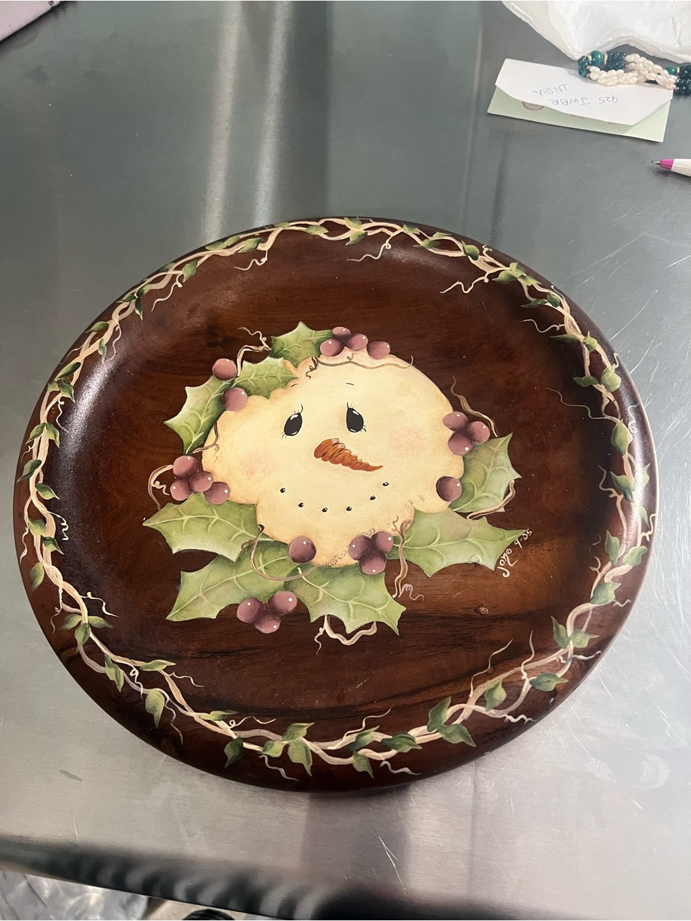 Hand-Painted Holiday Wooden Decorative Plate/Wall Hanging Signed